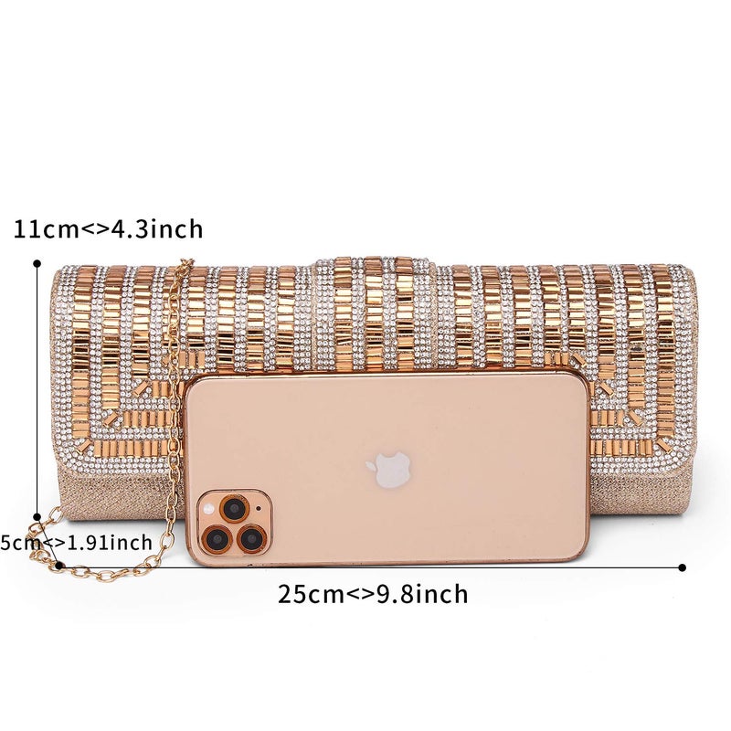 Labair Evening Bag and Clutches for Women Sparkle Clutch Purse with Rhinestones Wedding Party Handbag. (Gold) - Image 3